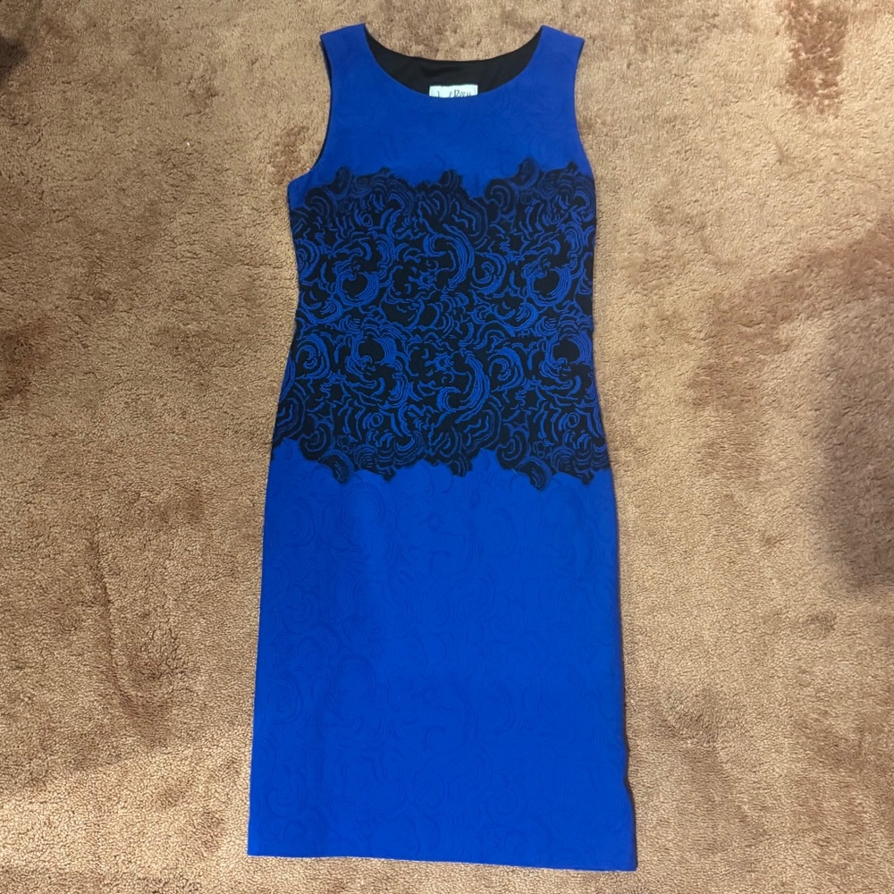 Joseph Ribkoff Dress Womens 6 Cobalt Blue & Black Sleeveless Sheath